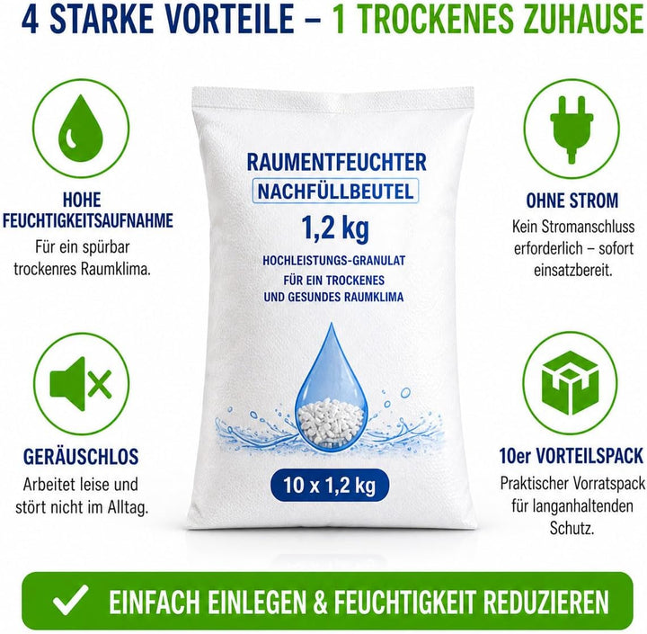 Nachfüllpackungen, Granulat im Vliesbeutel für Raumentfeuchter Luftentfeuchter 10 x 1,2 kg VABIONO