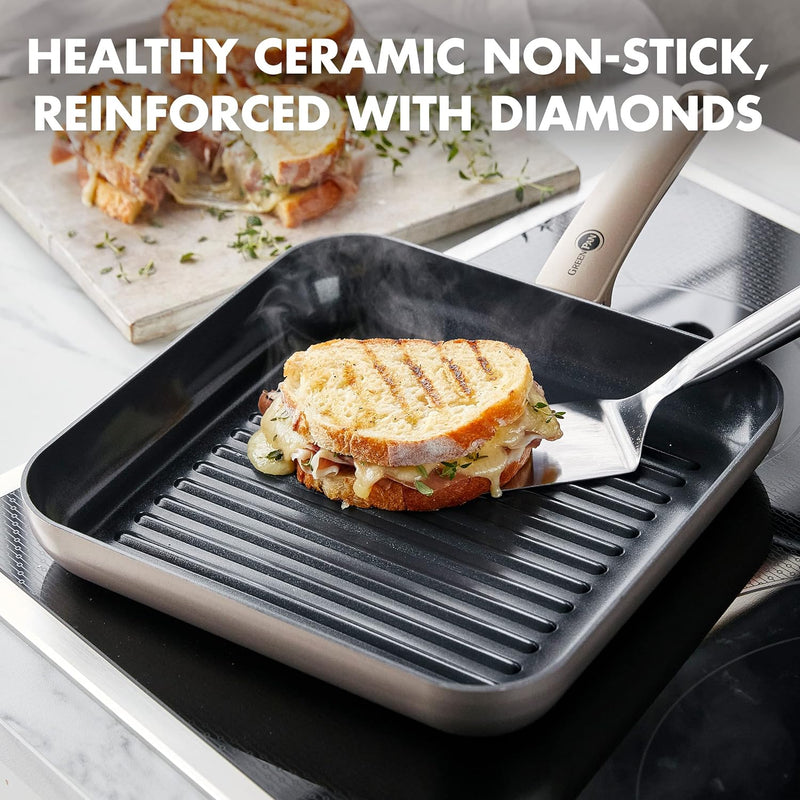 GreenPan Cambridge Rechteckige Grillfpanne (28 cm), gesunde keramische Antihaftbeschichtung, PFAS-fr