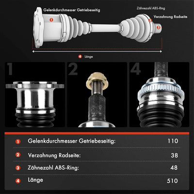 Frankberg 1x Antriebswelle Vorderachse Links oder Rechts Kompatibel mit Galaxy WGR 1.9L 2001-2006 S.