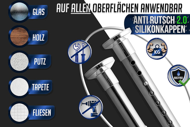 MEISENBERG Rostfreie Edelstahl Teleskopstange ohne Bohren 260-310cm, Ø32mm Multifunktionale Gardinen