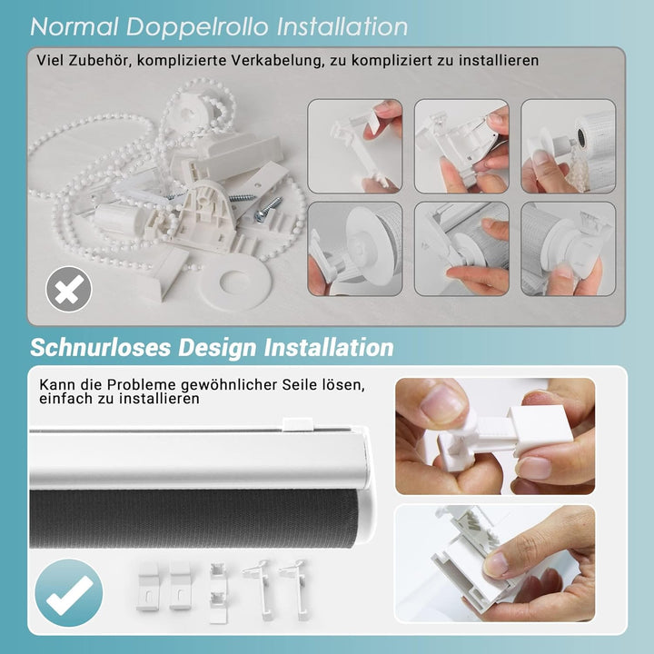 Allesin Doppelrollo schnurlos Klemmfix ohne Bohren Duo Rollos für Fenster & Tür, 100x120cm (BxH) Ant