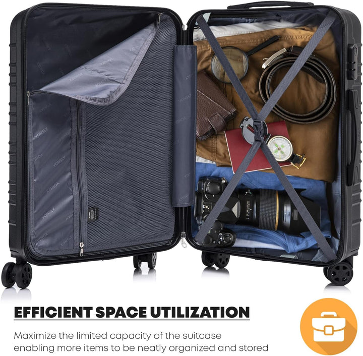 Koffer Suitcase XL Schwarz, Trolley Reisekoffer, Rollkoffer Handgepäck mit 4 Rollen 360°, Hartschale