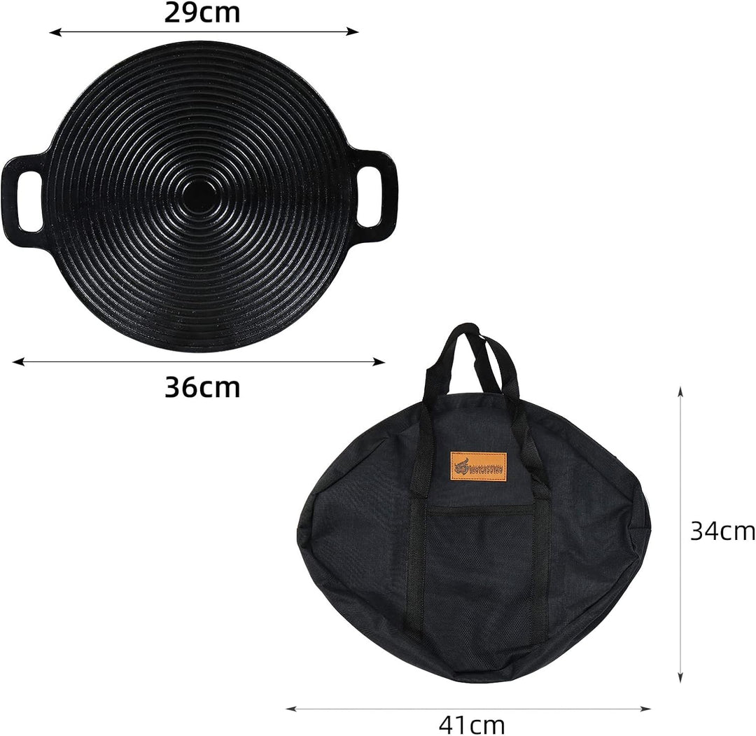 CCLIFE BBQ Grillpfanne Koreanische Grillpfanne aus Gusseisen Runde Grillplatte Antihaftbeschichtung,