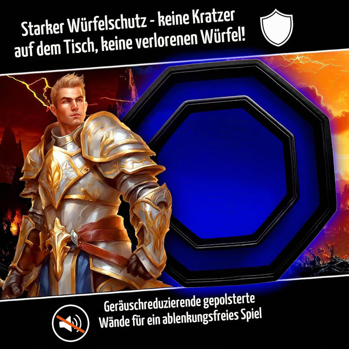 Fantasydice - Feuerdrache - Würfeltablett - 20 cm achteckig mit Deckel und Würfelfelfel-Bereich - fü