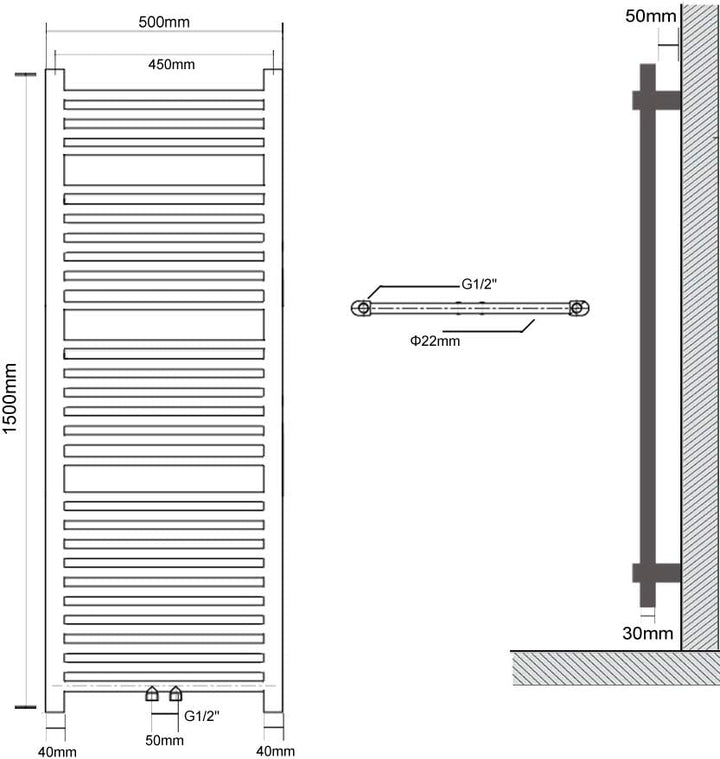 S SIENOC 500 x 1500 mm Anthrazit mittelanschluss Badheizkörper handtuchhalter Heizkörper Handtuchwär