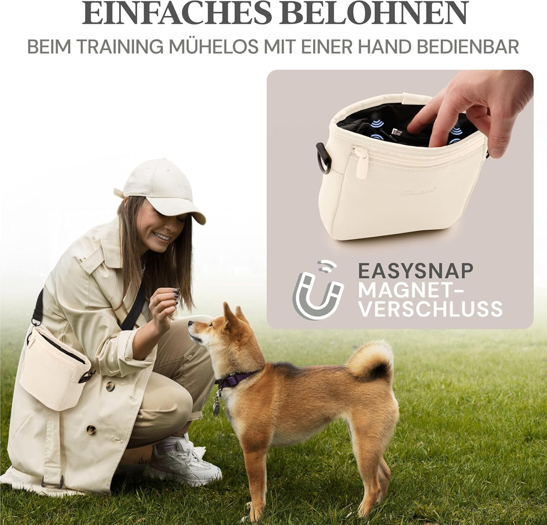 Heimatpfoten® Leckerlitasche für Hunde aus Kunstleder - Gassitasche mit Einhand Magnet-Verschluss -