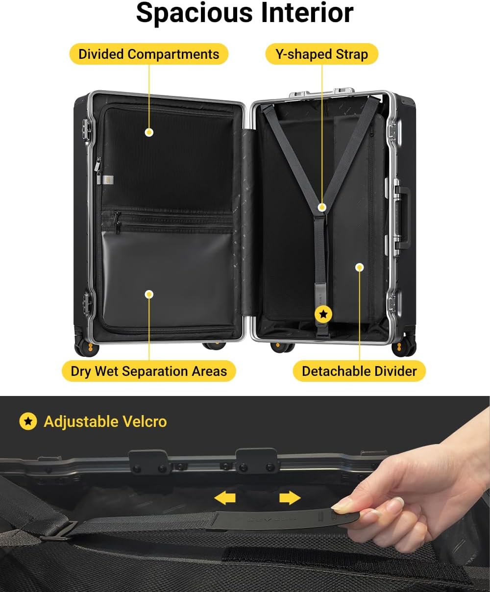 LEVEL8 Koffer Trolley mit Aluminium Rahmen,Hartschalenkoffer mit 4 Spinner Rollen,Doppelte TSA Schlo