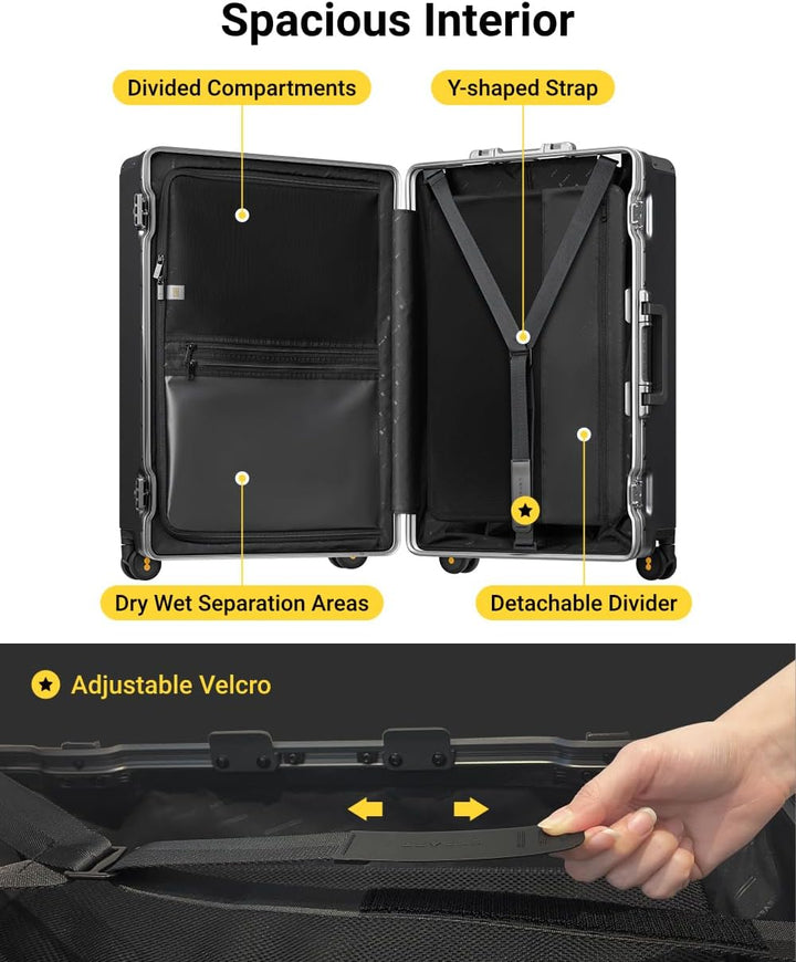 LEVEL8 Koffer Trolley mit Aluminium Rahmen,Hartschalenkoffer mit 4 Spinner Rollen,Doppelte TSA Schlo