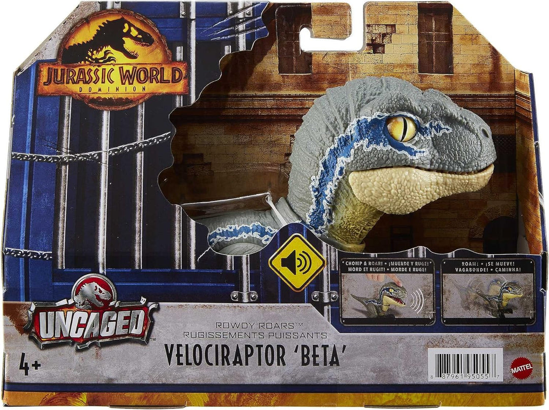 Jurassic World Dominion Uncaged Rowdy Roars Velociraptor Beta Dinosaur Action Figure, Toy Gift with