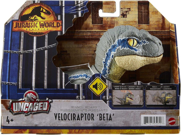 Jurassic World Dominion Uncaged Rowdy Roars Velociraptor Beta Dinosaur Action Figure, Toy Gift with