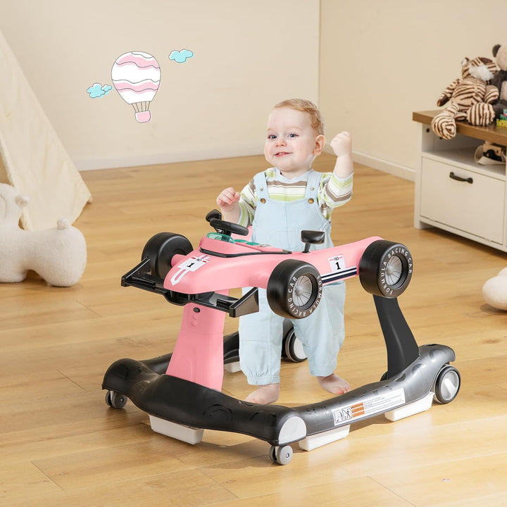 DREAMADE Lauflernhilfe, 4 in 1 Autoförmiger Lauflernwagen mit einstellbarer Geschwindigkeit, Musik &