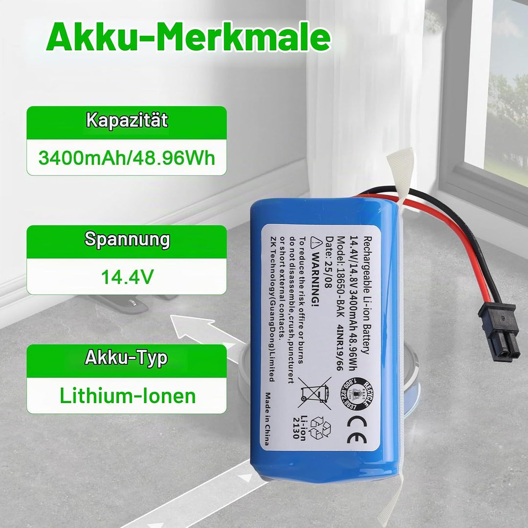 3400mAh Ersatzakku Kompatibel mit Tikom G8000 PRO Roboterstaubsauger Akku für Tikom G8000 PRO