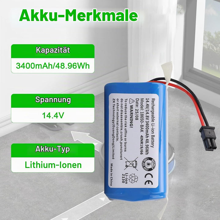 3400mAh Ersatzakku Kompatibel mit Tikom G8000 PRO Roboterstaubsauger Akku für Tikom G8000 PRO