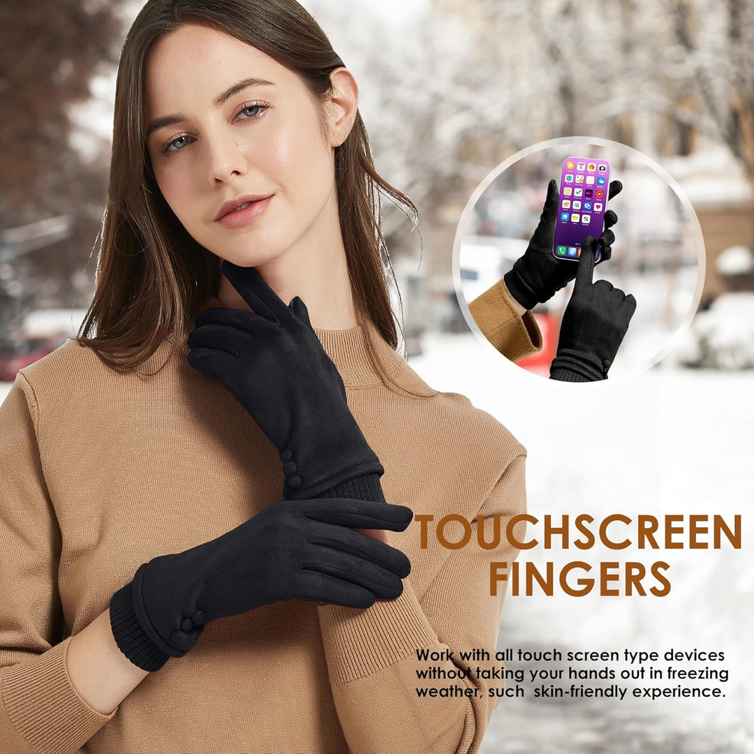 Frauen Winter Warm Touchscreen Telefon Winddicht Handschuhe Tragen Gefüttert Dicke Handschuhe Schwar