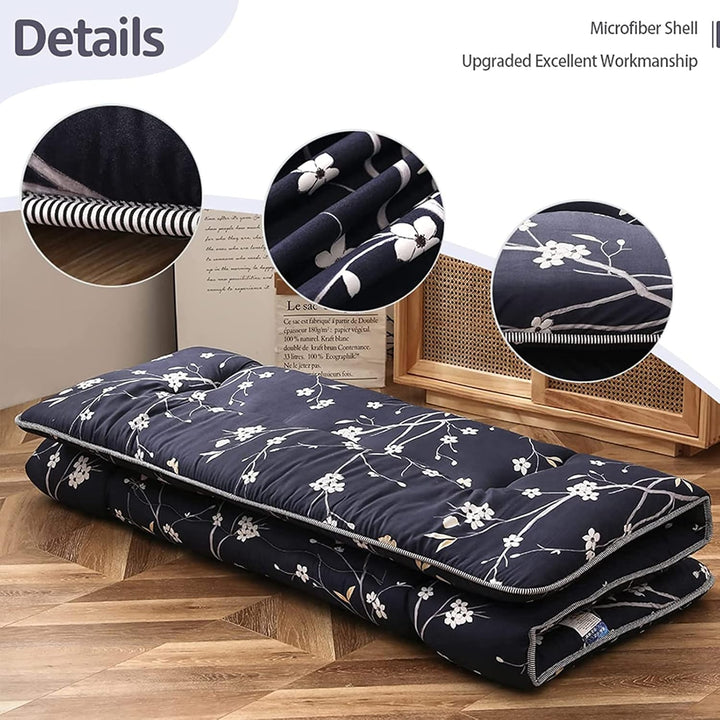 MAXYOYO Matratze, mit japanischem Blumenmuster, rustikaler Stil, Memory-Schaum, Futon-Matratze, falt
