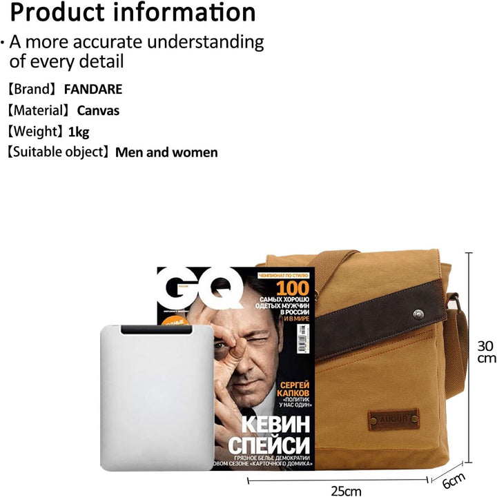 FANDARE Vintage Messenger Bag Umhängetasche Computer Briefcase Taschen für Arbeit Schule Schulranzen
