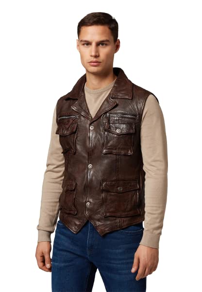 RICANO SK-Vest - Herren Lederweste aus echtem Lamm Nappa Leder Braun S, Braun S