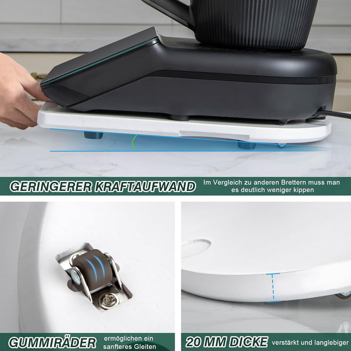 Gleitbrett TM7 für Thermomix, Brett für Thermomix mit Rollen, Leicht Gleitendes Bambus Rollbrett/Sli