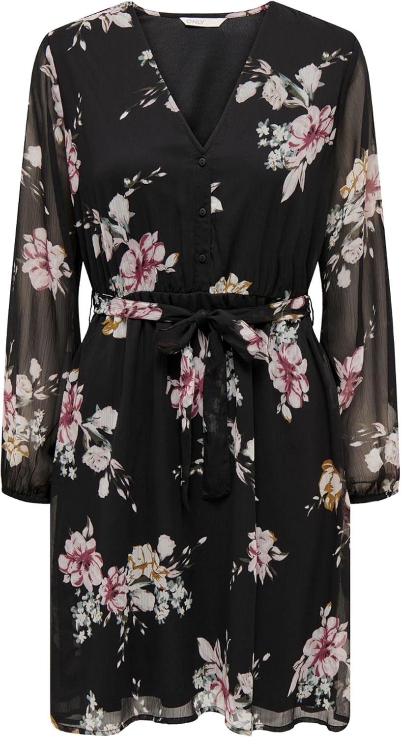 ONLY Damen Onlcera 3/4 Short Dress Wvn Noos, Black/Aop:romantic Flower, XXS