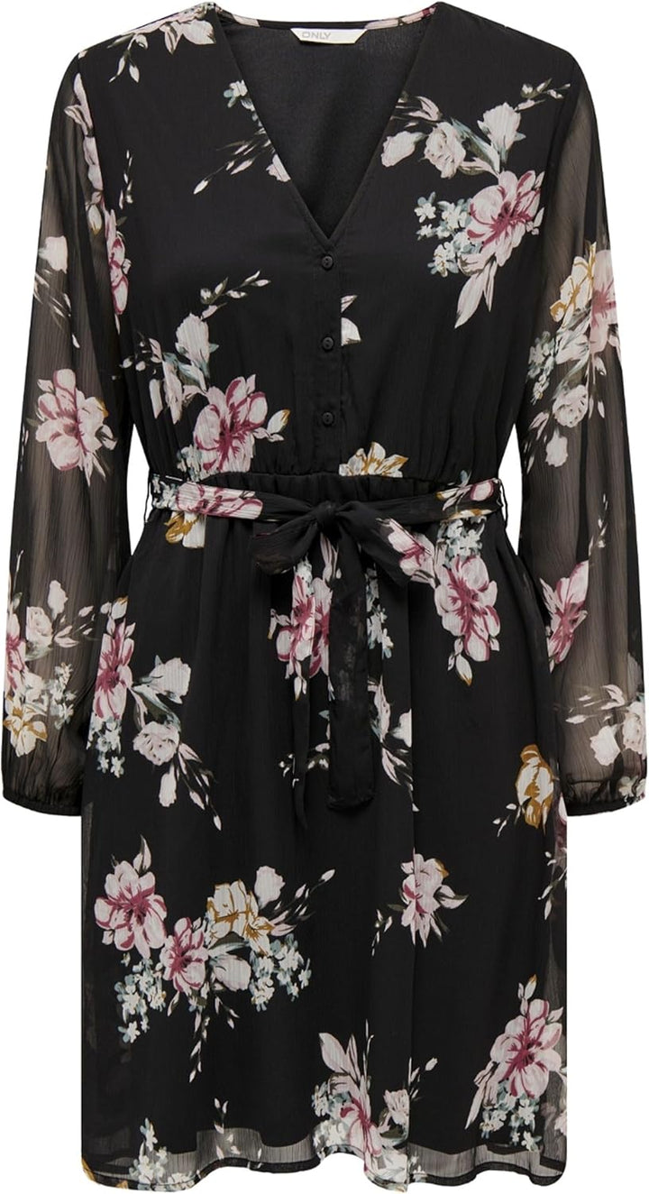 ONLY Damen Onlcera 3/4 Short Dress Wvn Noos, Black/Aop:romantic Flower, XXS