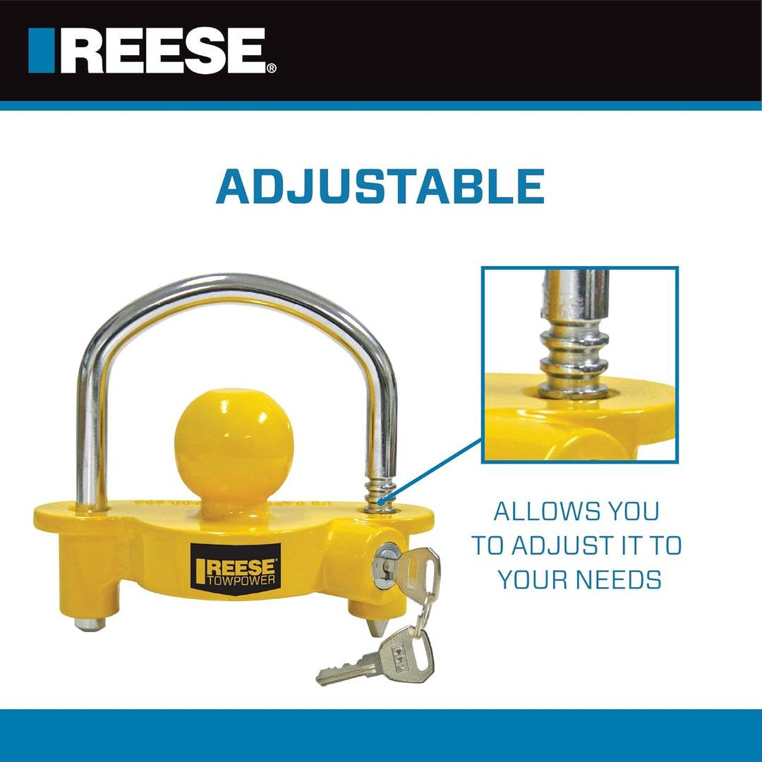 REESE Towpower 72783 Kupplungsschloss, verstellbare Aufbewahrungssicherheit, robuster Stahl, gelb un