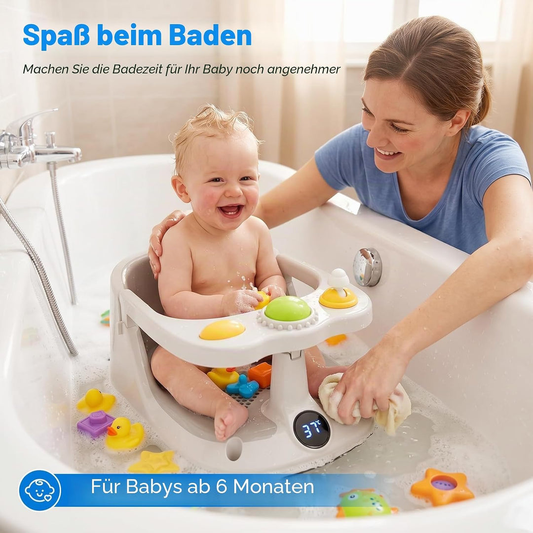 Baby Badewannensitz mit Echtzeit Temperaturüberwachung - Tragbarer Baby Bath Seat mit 4 Rutschfesten