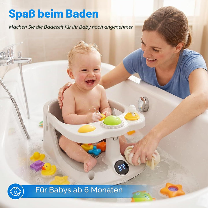 Baby Badewannensitz mit Echtzeit Temperaturüberwachung - Tragbarer Baby Bath Seat mit 4 Rutschfesten