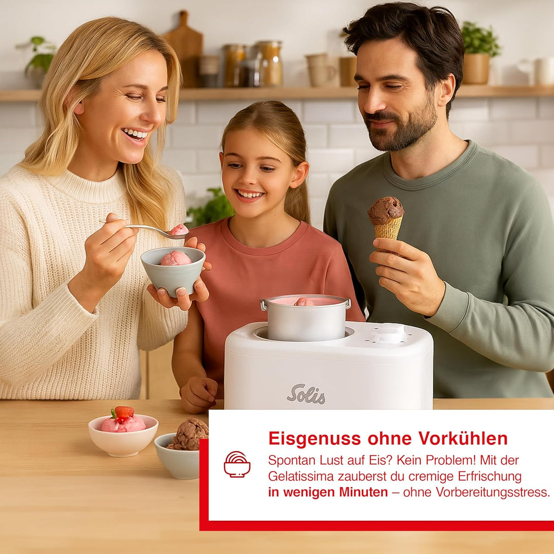 Solis Gelatissima Eismaschine (Typ 8503) – 1L Eiscreme Maschine für Zuhause, Frozen Yogurt & Sorbet
