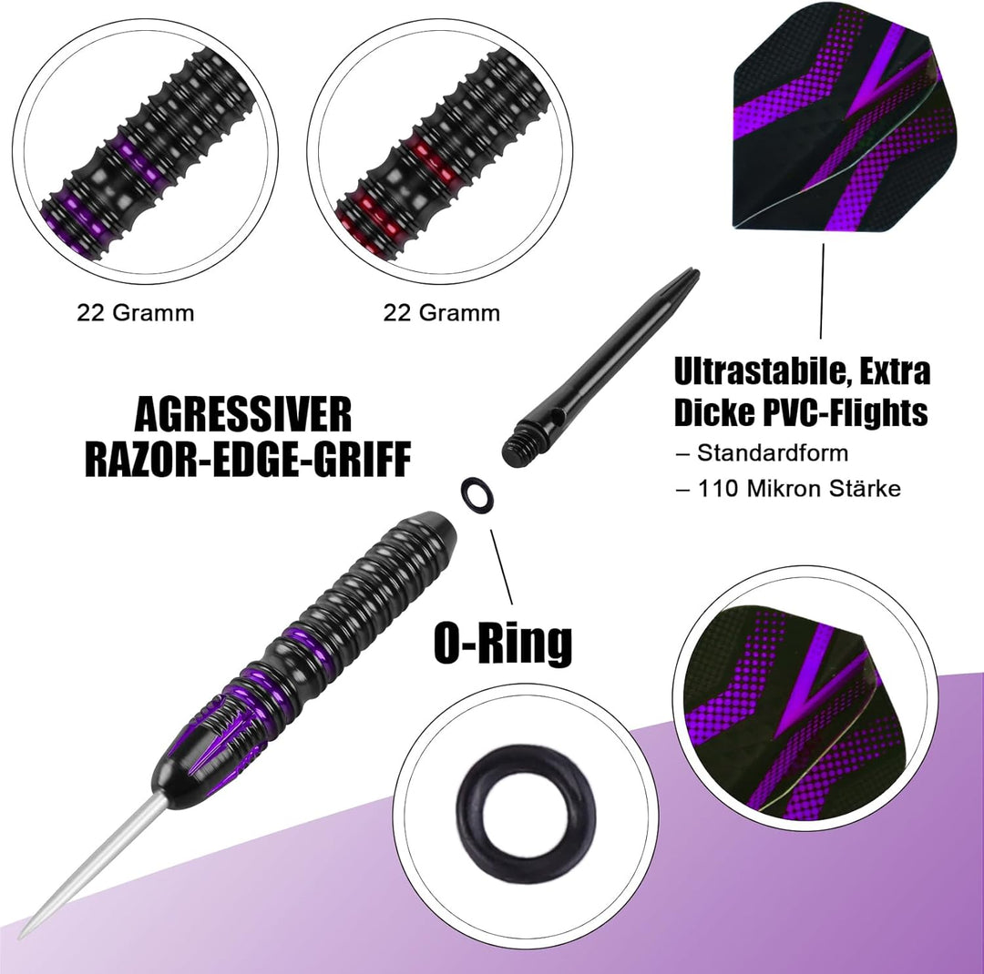 Grebarley Dartpfeile mit Metallspitze,12 Stück Profi Steeldarts 18 Aluminium Schaft mit 9 Flights 20