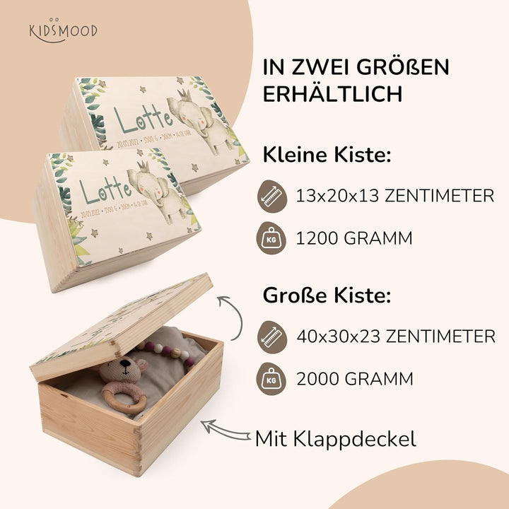 KIDSMOOD - Erinnerungsbox Baby, personalisierte Holzkiste mit Deckel, Ideal zur Aufbewahrung von Eri