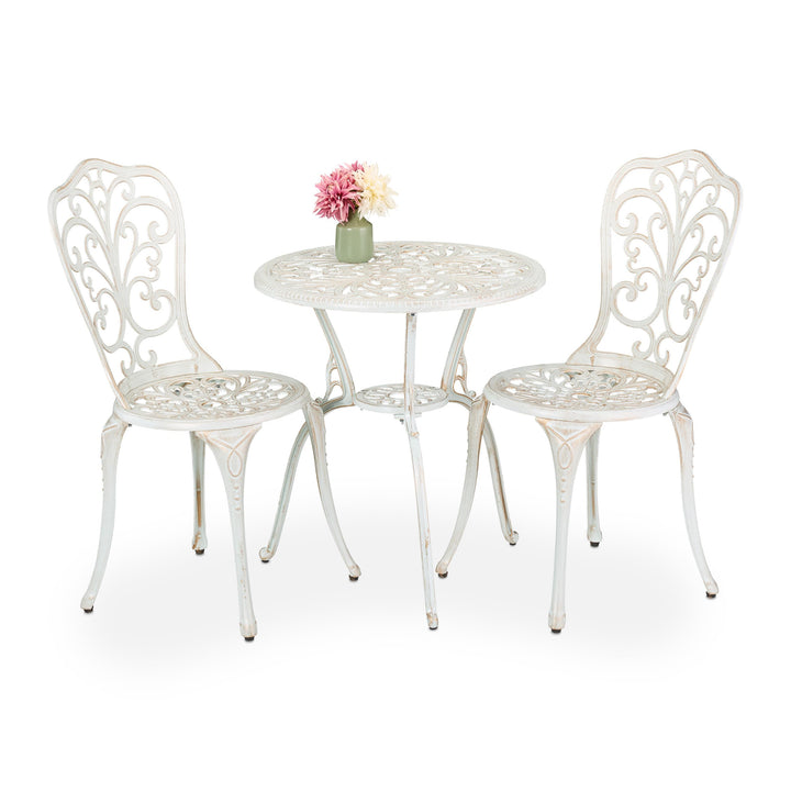 Relaxdays Gartenmöbel Set, 3-teilig, Tisch & 2 Stühle, Aluguss, Balkonmöbel Antik-Design, Garten Sit