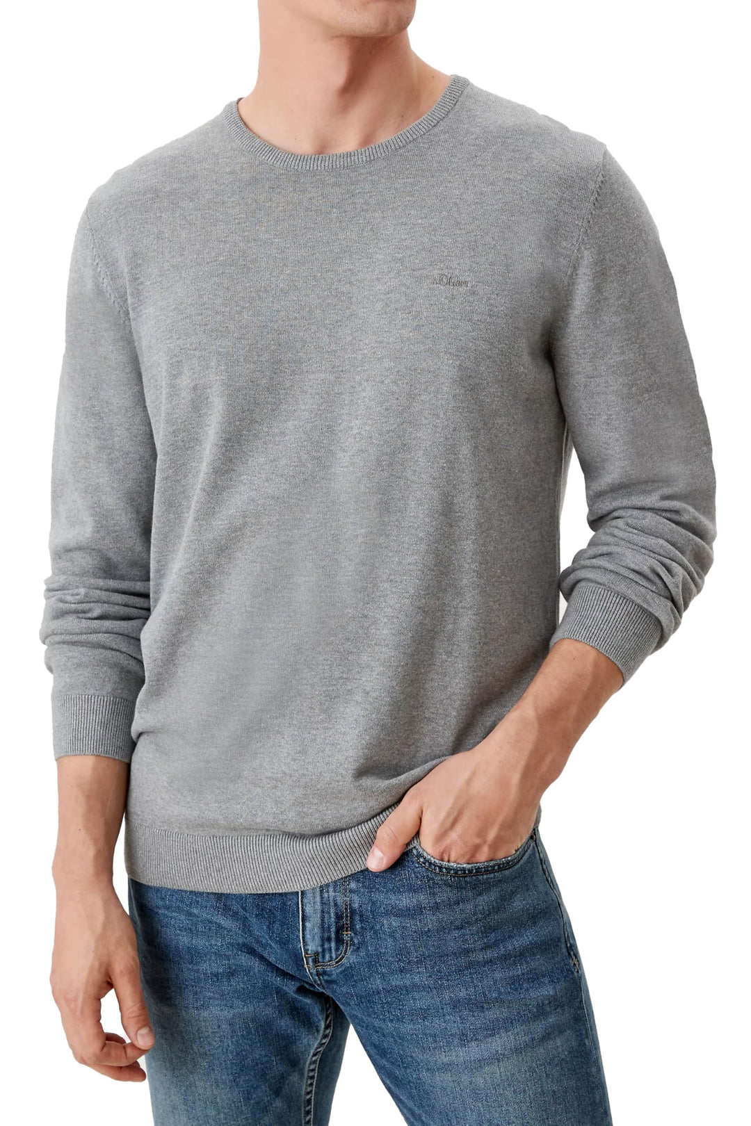s.Oliver Herren Pullover mit Logo-Stickerei M 1 X Grau Melange, M 1 X Grau Melange
