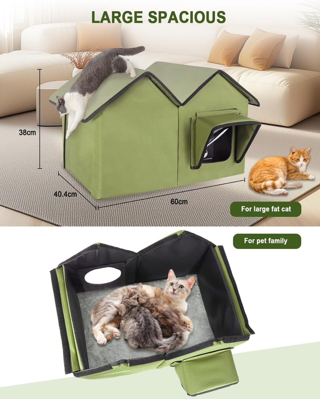 Katzenhaus im Freien, Grosse wasserdichte isolierte Katzenkennel mit erhöhter Basis, Winterhaus für
