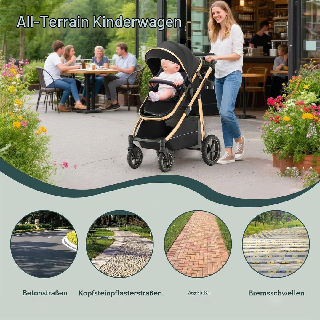 Kinderwagen 3 in 1, Kinderwagen &amp; Buggys mit Autositz mit verstellbarem Griff, Kinderwagen mit Fests