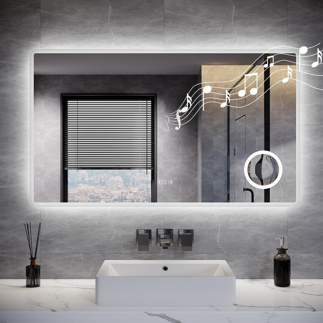 LED Badspiegel 120 x 70 cm Wandspiegel Bad mit Beleuchtung, 3 Farbe modi+Stufenlose Dimmung, Steckdo