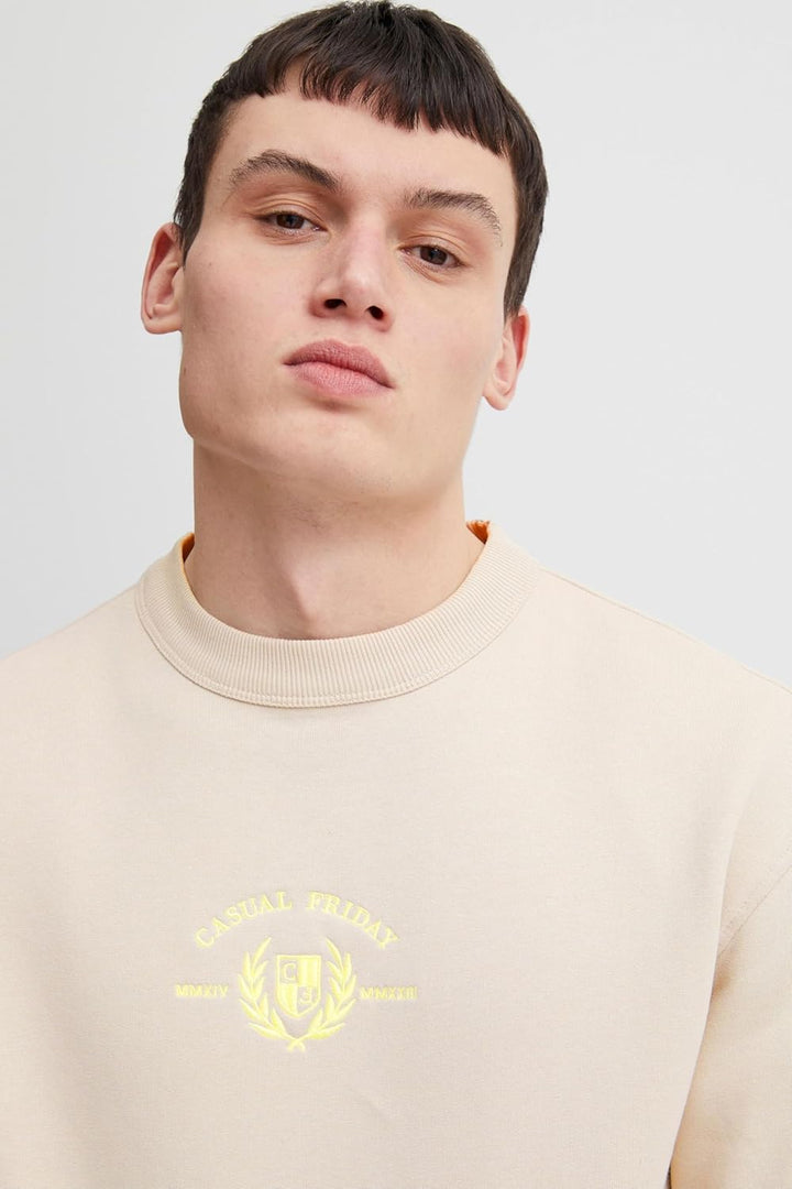 CASUAL FRIDAY CFSage Herren Sweatshirt Pullover Pulli mit Rundhalsausschnitt O-Neck Stickerei XL Cha