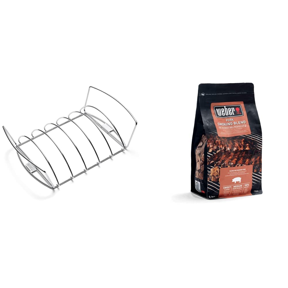 Weber 6469 Original Rib and Roast Holder & 17664 Räucherchips für Schweinefleisch, 700g, Räuchern, A