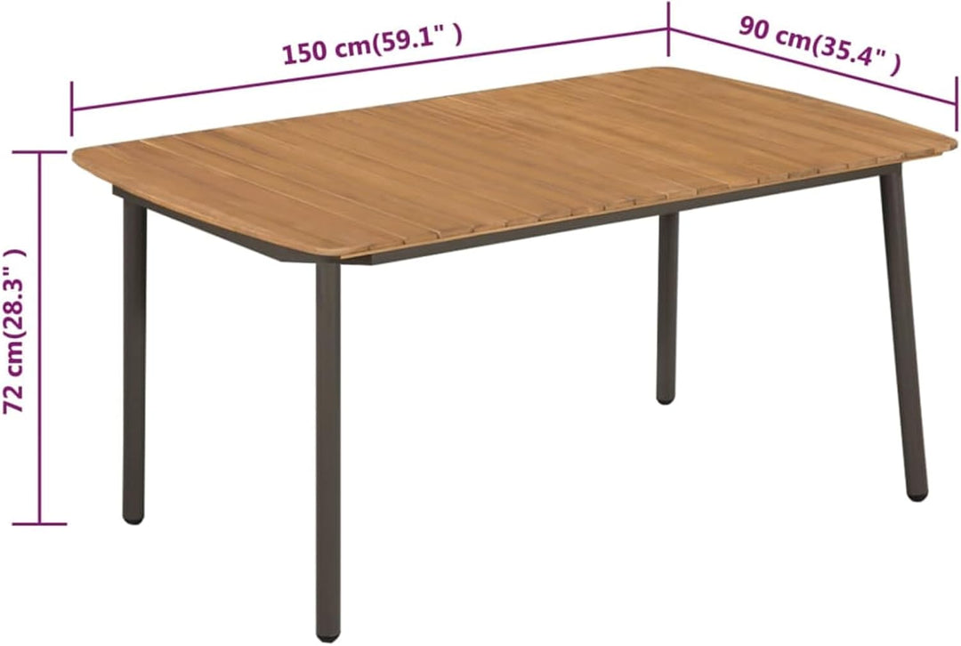 Tidyard Gartentish aus Massivholz und Stahl, 150 × 90 × 72 cm, Esstisch Holztisch Balkontisch 150 x