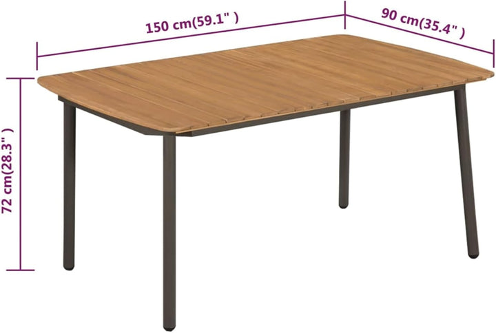 Tidyard Gartentish aus Massivholz und Stahl, 150 × 90 × 72 cm, Esstisch Holztisch Balkontisch 150 x