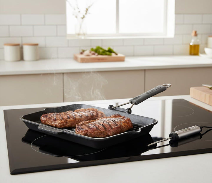 STAUB Gusseisen Grillpfanne, rechteckig, mit Silikongriff, 34 x 21 cm, schwarz, Rechteckig
