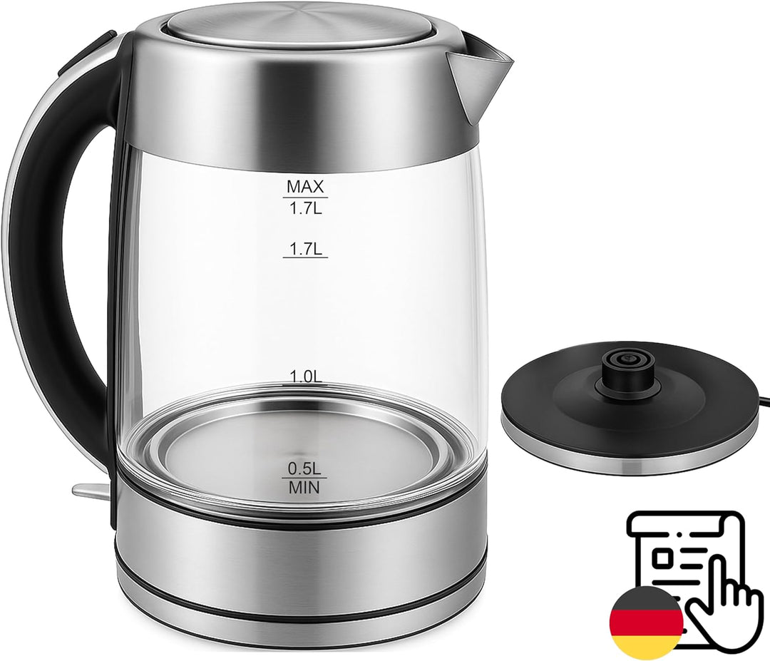 Retoo Glas Wasserkocher Elektrischer 1.7L 2200W Edelstahl, Überhitzungsschutz, Warmhaltefunktion, BP