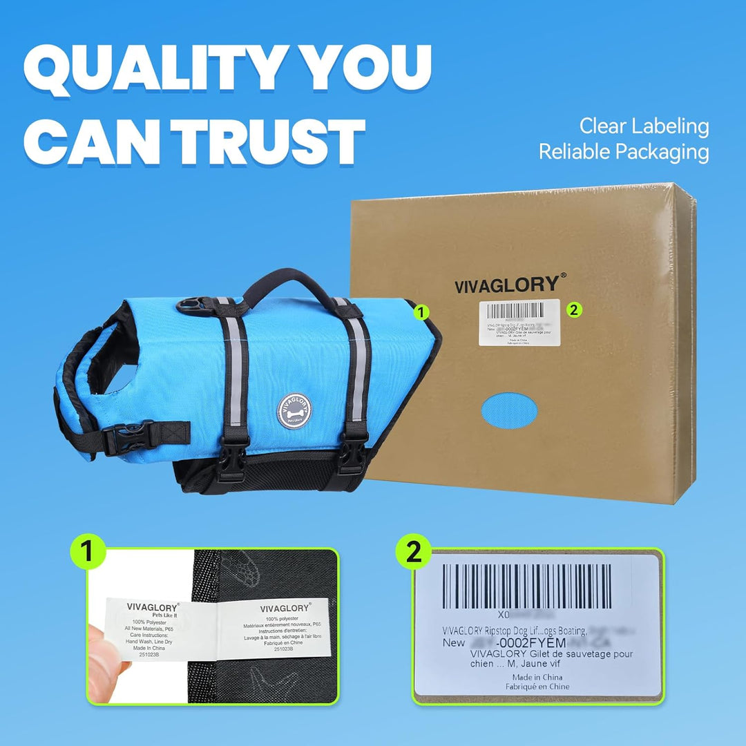 VIVAGLORY Ripstop Hunde Rettungsweste für Kleine Mittel Grosse Hunde Bootfahren, Hund Schwimmweste m