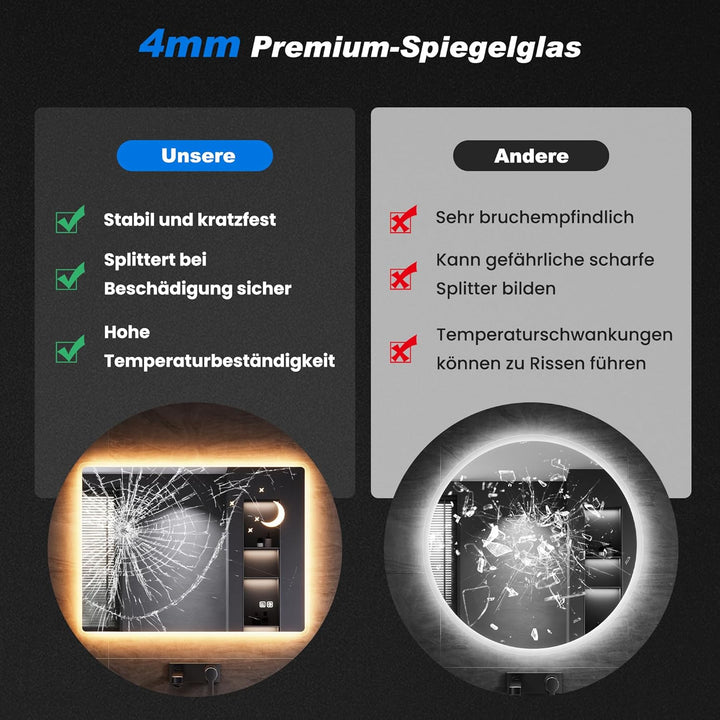 SONNI Badspiegel mit Beleuchtung 100x60 cm, LED Spiegel mit Touch-Schalter, Dimmbar, Beschlagfrei, 3