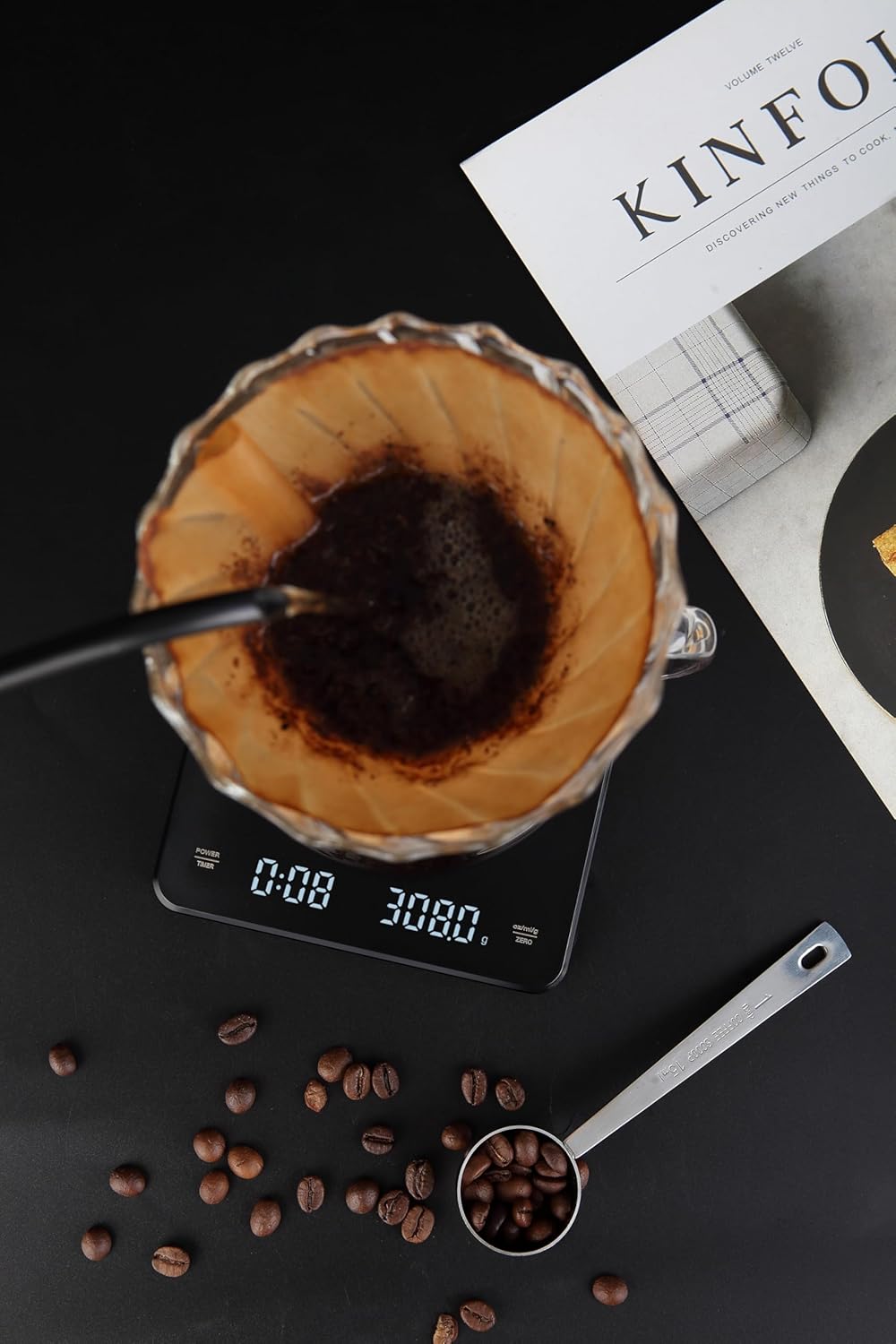 INF Wiederaufladbare Kaffeewaage mit Timer 3 kg / 0,1 g, Hohe Präzision, Tara- und Timerfunktion, Me