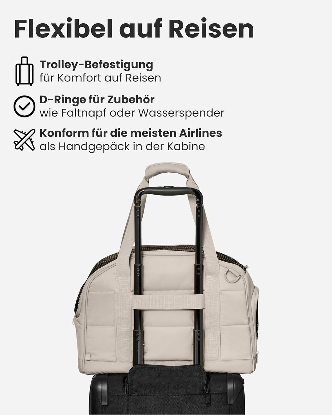 Larkson Hundetransportbox für Kleine Hunde bis 8kg Beige - Tjark - Hundetasche fürs Flugzeug - Trans