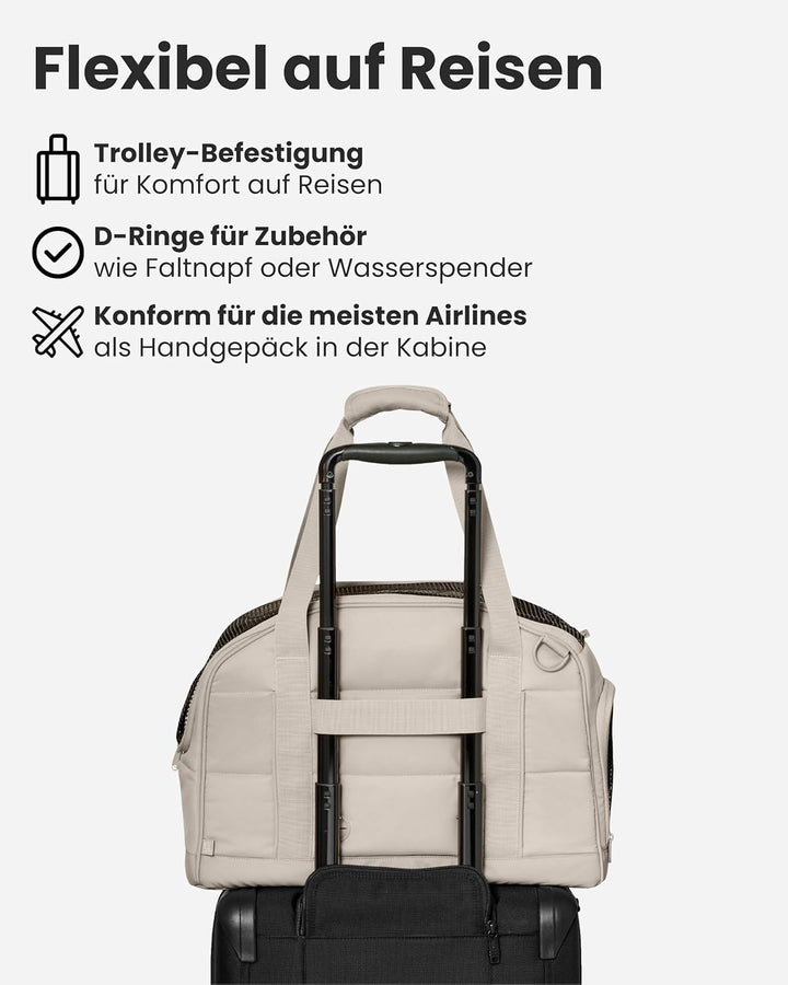 Larkson Hundetransportbox für Kleine Hunde bis 8kg Beige - Tjark - Hundetasche fürs Flugzeug - Trans