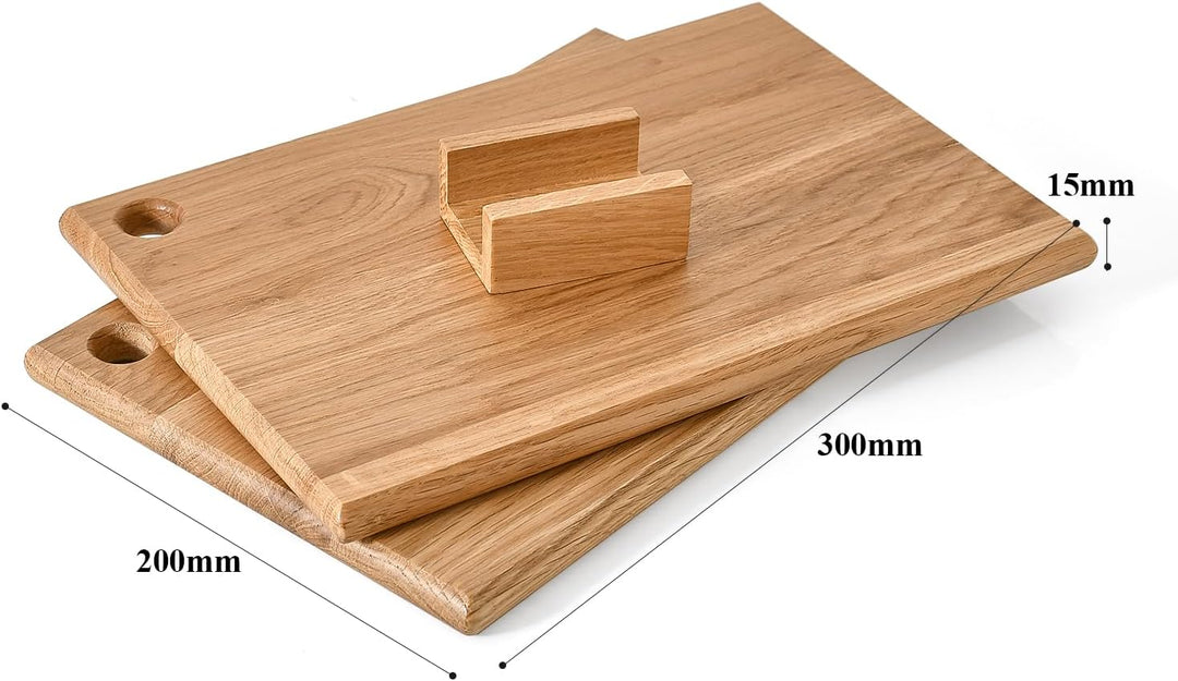 S-Hunter Serie Eichenholz Schneidebrett Set 30x20x1,5 cm – 2er-Set mit Ständer, Antibakteriell & Ele