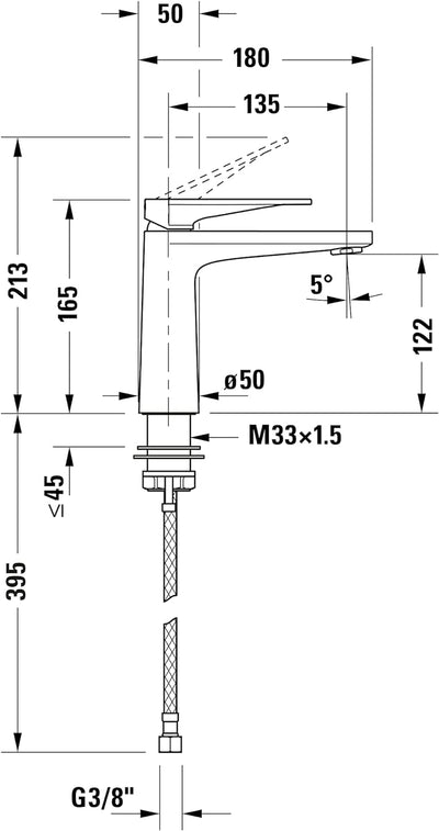 Duravit Tulum Waschtischarmatur, Grösse M (Auslauf Höhe 122 mm), Wasserhahn Bad, Waschbecken Armatur