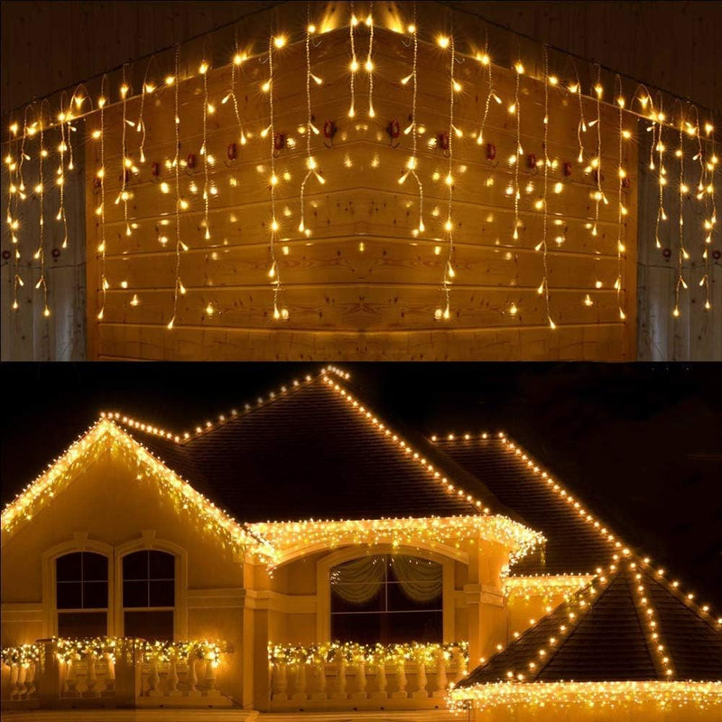 BrizLabs 240 LED Weihnachtsbeleuchtung Aussen Eisregen Lichterkette Warmweiss Lichtervorhang Weihnac