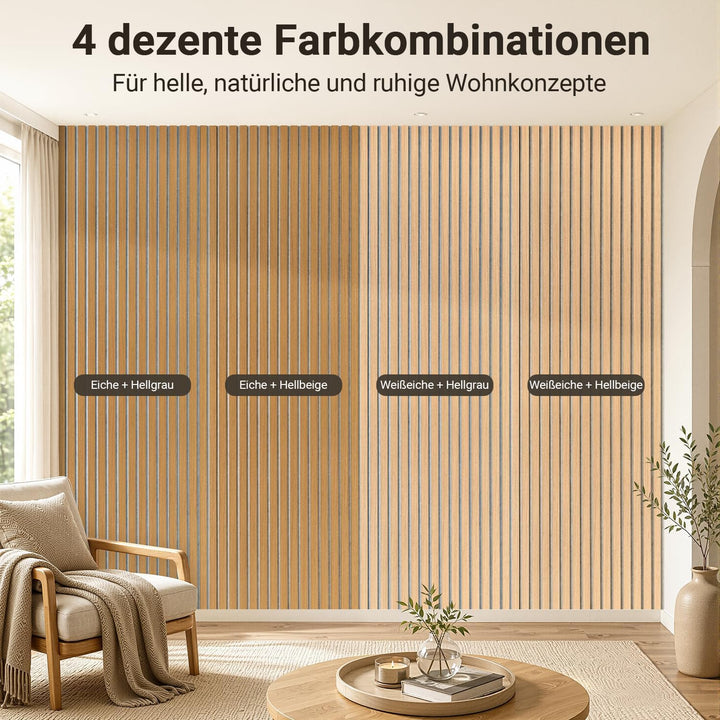 Fiqops Akustikpaneele Holz 120x60 cm, 4er Set, Eiche/Beige | 21 mm starke Akustikpaneele Holz mit MD